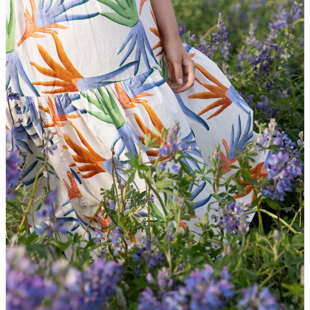 OLIPHANT Tuckernuck Cap Sleeve Midi Dress Fortuna Green Palm Print Cotton S - Picture 10 of 10